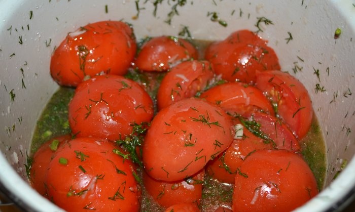 Tomates ligeramente salados en tres horas.