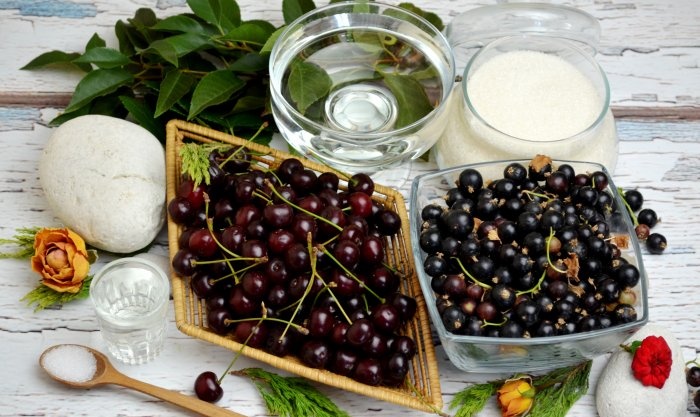 Cherry at blackcurrant liqueur