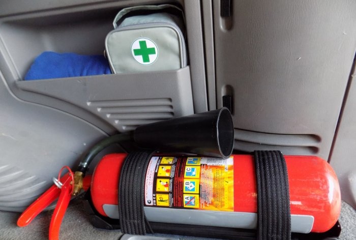 Do-it-yourself bracket for a car fire extinguisher