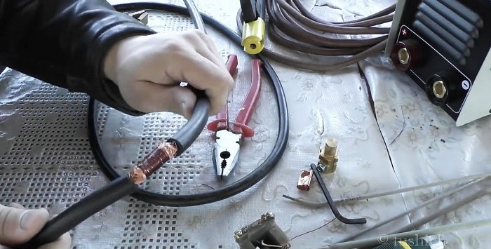 Simpleng welding cable na koneksyon nang walang paghihinang