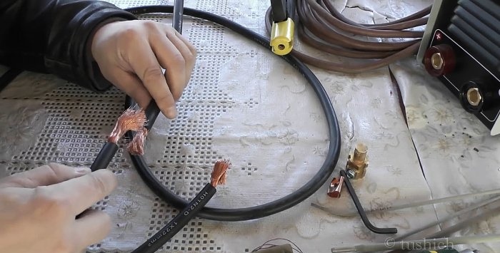 Simple welding cable connection without soldering