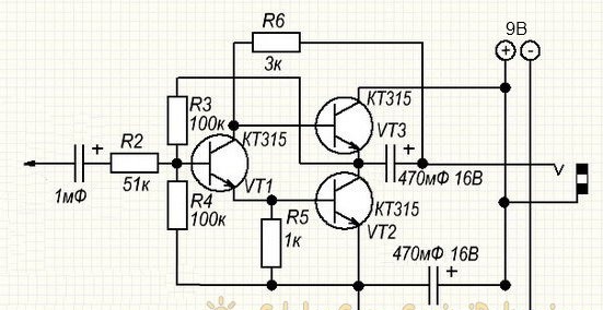 Amplificator simplu și de putere redusă pe KT315