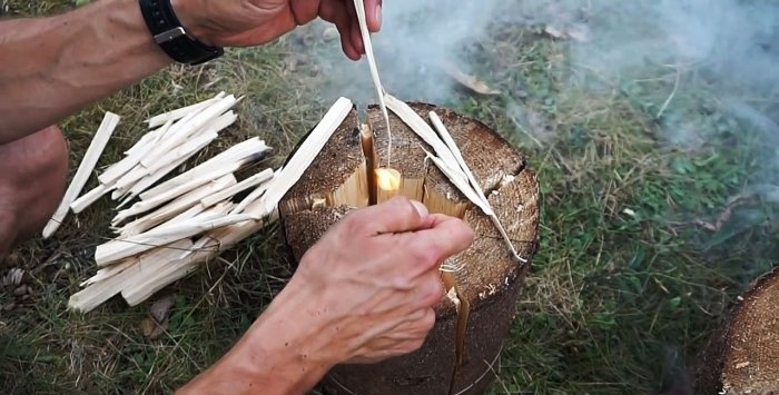 Three options for making a Finnish candle from a log