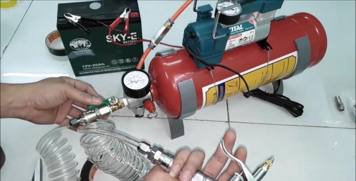How to make a receiver for a 12 V compressor from a fire extinguisher