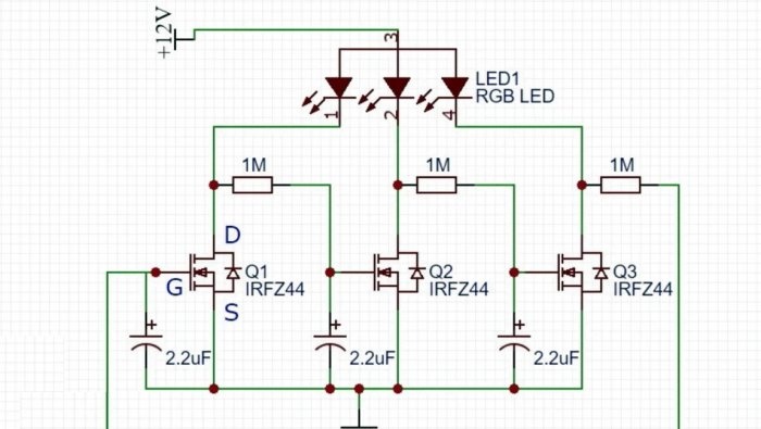 Najjednoduchší ovládač pre spínanie RGB LED pásikov s tromi tranzistormi