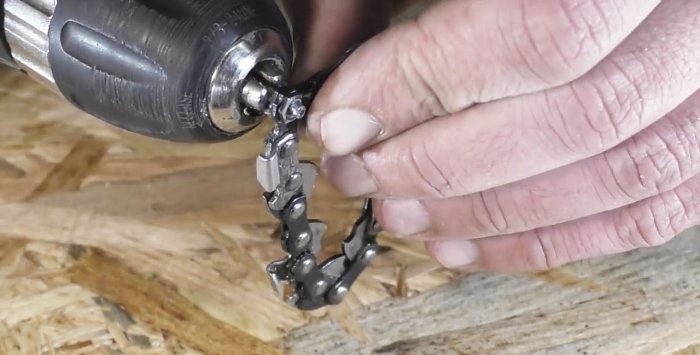 Attachment para sa isang angle grinder na ginawa mula sa chainsaw chain