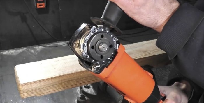 Attachment para sa isang angle grinder na ginawa mula sa chainsaw chain