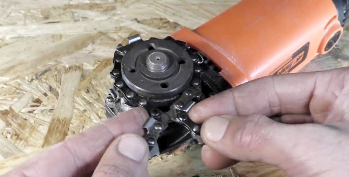 Attachment para sa isang angle grinder na ginawa mula sa chainsaw chain