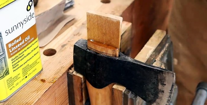 How to replace an old ax handle with a new one Using oil instead of glue for a wedge