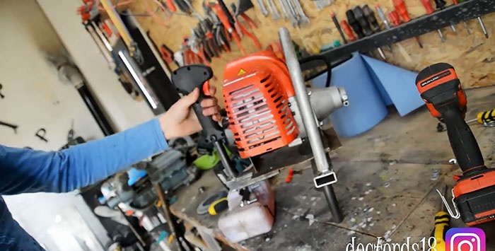 Do-it-yourself motor drill from a trimmer