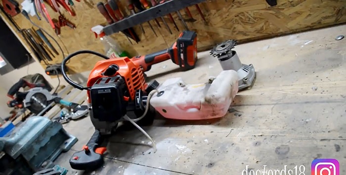 Do-it-yourself motor drill mula sa trimmer