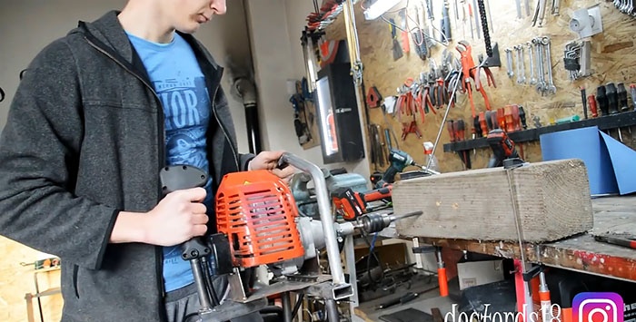 Do-it-yourself motor drill mula sa trimmer