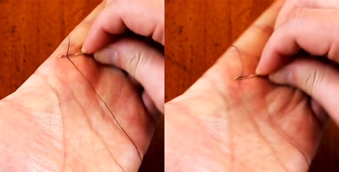 Una manera instantània d'enfilar una agulla sense cap eina