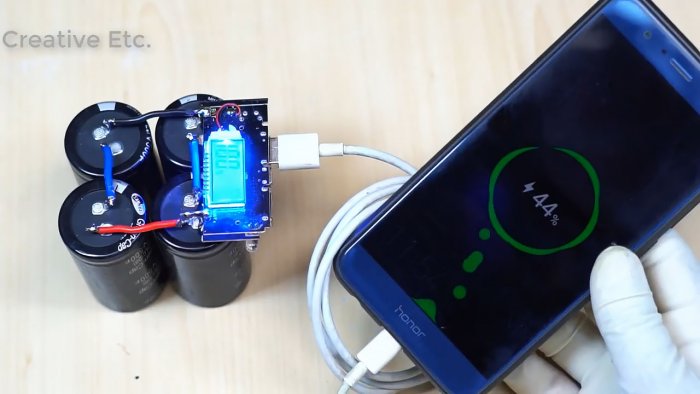 DIY power bank szuper kondenzátorokkal