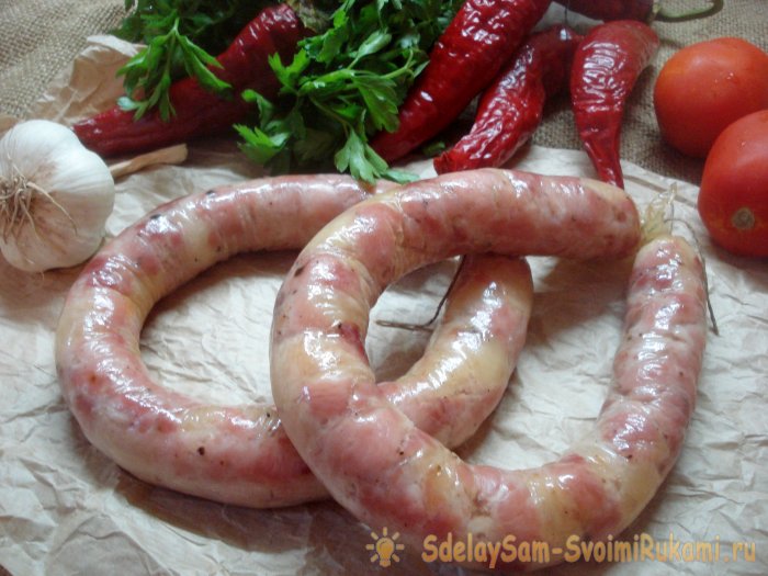 Delicious Ukrainian sausages in a collagen casing