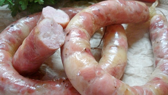 Delicious Ukrainian sausages in a collagen casing