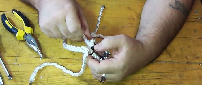 Hvordan flette et tau uten knute til en løkke eller for å feste et fingerbøl