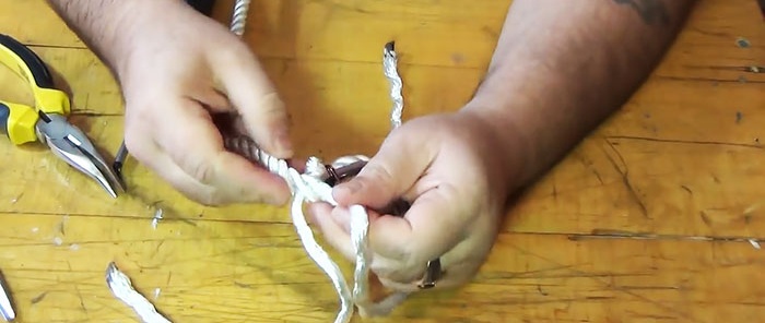 Kā iepīt virvi bez mezgla cilpā vai uzpirksteņa piestiprināšanai