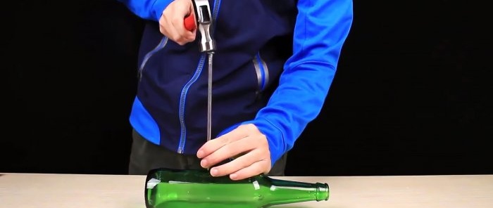 How to pierce a glass bottle with a nail