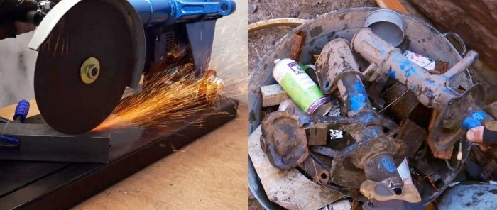 Hoe je een snijmachine maakt van een haakse slijper en oude schokdempers