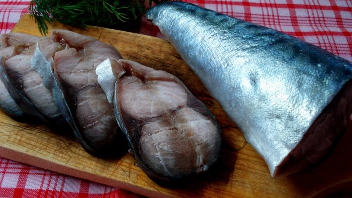 Frozen mackerel stroganina