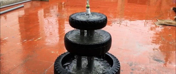 Како направити трослојну баштенску фонтану од старих гума