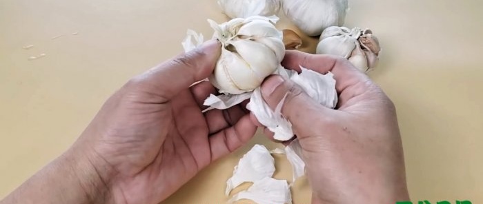 Mengupas ulas bawang putih dengan tangan kosong dengan cepat dan tanpa pisau