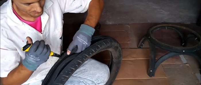 Making a garden chair from old tires