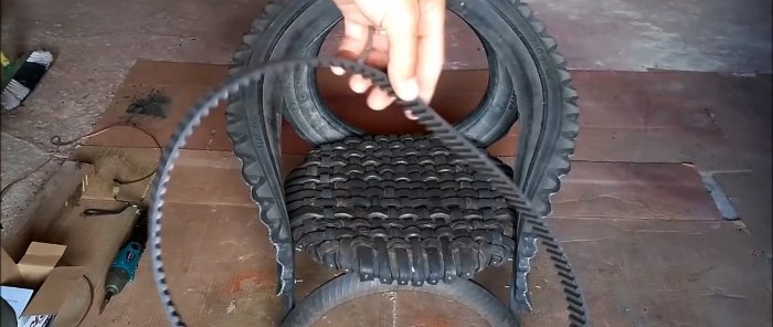 Fazendo uma cadeira de jardim com pneus velhos