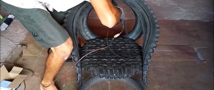 Dārza krēsla izgatavošana no vecām riepām