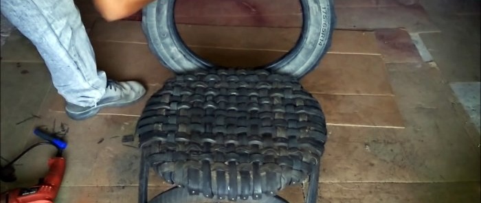 Making a garden chair from old tires