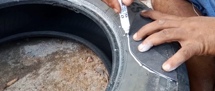 Cómo hacer un tanque de agua con un neumático viejo.