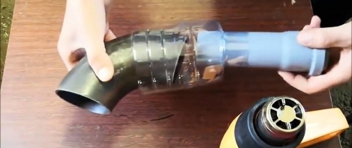 Met een PET-fles verbinden wij 2 buizen van verschillende diameters