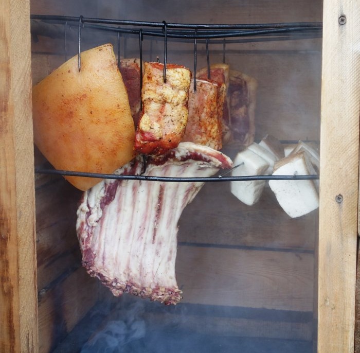 Real cooked-smoked bacon in country conditions