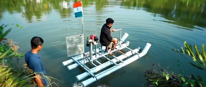 Hogyan készítsünk csónakot PVC-csövekből és trimmer motorból
