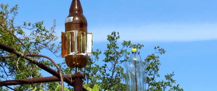 Med et slikt pinwheel laget av PET-flasker vil fugler fly rundt i området ditt