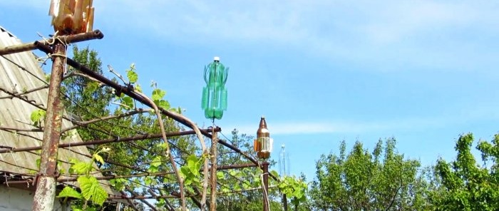 Con un molinete hecho de botellas de PET, los pájaros volarán por tu zona