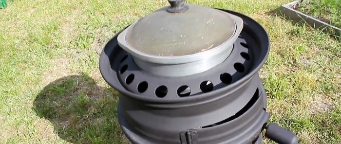 Hvordan lage en bærbar komfyr for en gryte fra hjulfelger