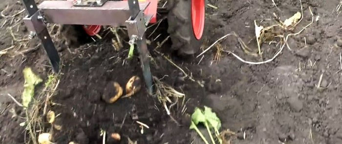 Potatoes come out of the ground themselves, a simple potato digger for a walk-behind tractor that anyone can repeat