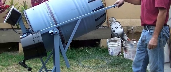 Cách làm máy trộn bê tông có cơ cấu gấp từ thùng
