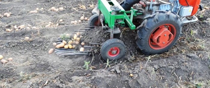 Gör-det-själv förenklad potatisgrävare för en gå-bakom traktor