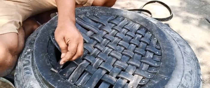 Hur man skär ett bildäck i tunna remsor och var man använder det