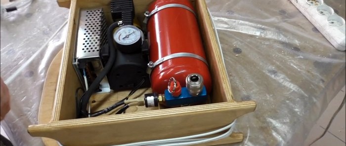 Mini kompresszor összeszerelése tűzoltó készülék vevőjével