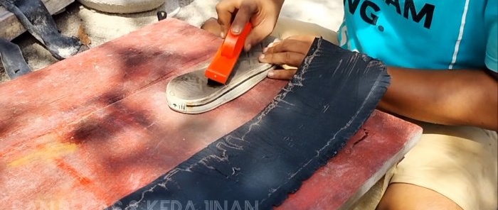 Repairing a leaky sole with a car tire