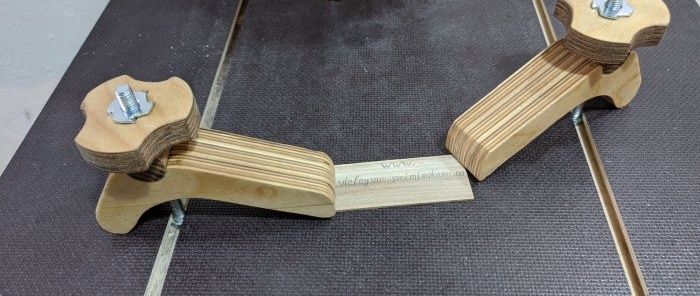 Praktische Do-it-yourself-Klemme für eine T-Schiene aus Sperrholz