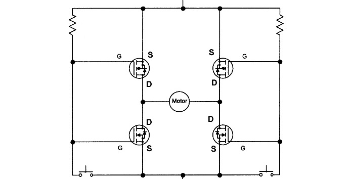 Como hacer un circuito para controlar un motor.Encendido y marcha atrás con dos botones.