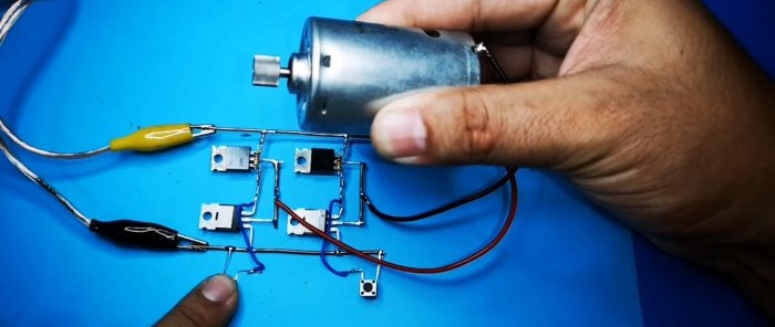 Como hacer un circuito para controlar un motor.Encendido y marcha atrás con dos botones.