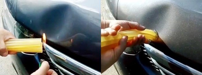 Как да премахнете вдлъбнатина върху купето на кола с горещо лепило без боядисване