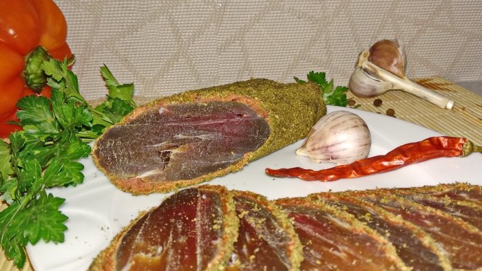 Fragrant basturma on the festive table