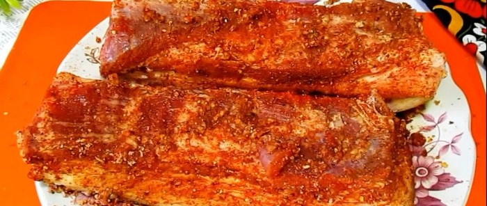 The pieces are rubbed with seasonings on all sides